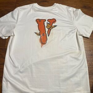 VLONE White Tee with Orange V and Butterfly Design